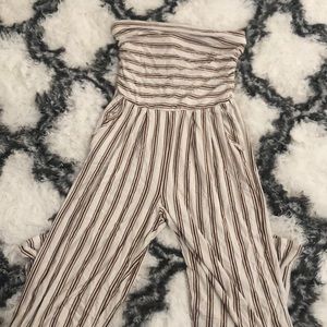 Gently used strapless striped jumpsuit